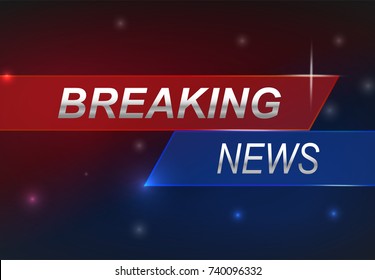 Stock vector illustration logo breaking news live banner. Police lights background, breaking news, bokeh. EPS10. Vector illustration