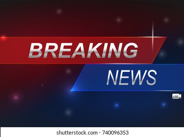 Stock vector illustration logo breaking news live banner  "Live" sign. Police lights background, breaking news, bokeh. EPS10. Vector illustration