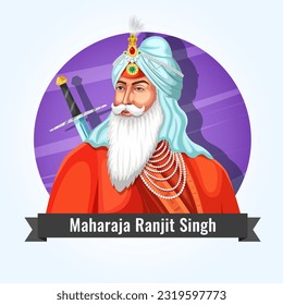 Stock Vector illustration of Maharaja Ranjit Singh, the first emperor of the Sikh empire.