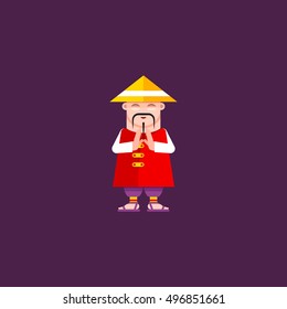 Stock vector illustration of a man character dressed in Chinese in a flat style