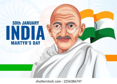 Stock vector illustration of Mohandas Karamchand Gandhi or Mahatma Gandhi, a great Indian freedom fighter. 30 January Martyr's day occasion.