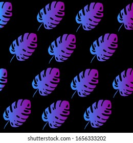 Ilustración vectorial de material con una hoja monstera sobre un fondo negro sin fisuras. Fondo tropical de verano