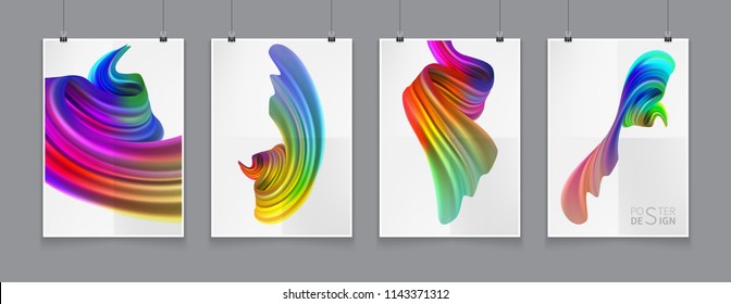 Stock vector illustration multicolored  realistic oil, acrylic paint. Acid colors. Brush strokes set posters. Template for placard, banner, flyer, presentation, report, sticker. EPS10