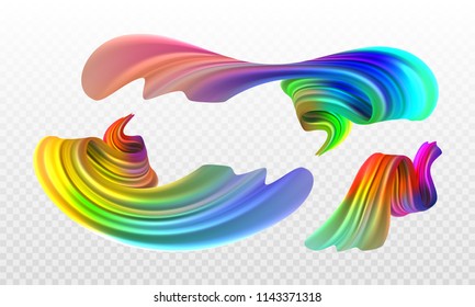Stock vector illustration multicolored  realistic oil, acrylic paint. Acid colors. Brush strokes set isolated on transparent checkered background.  Template for placard, banner, flyer, presentation