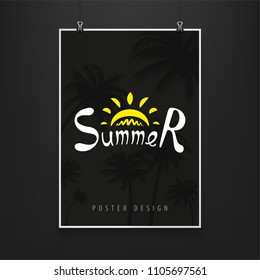 Stock Vector Illustration Night Billboard Summer. Palm Trees, Date Palms.
Nighttime, Black, Late Evening, Party, Luxury. Mock Up, Mockup. Art For Banners, Flyers, Placards And Posters. EPS10