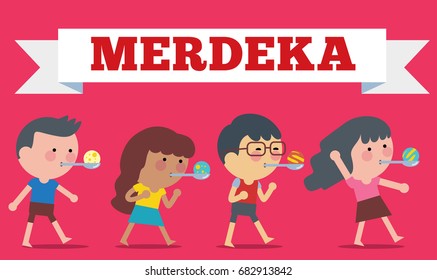 Stock vector of Illustration on Hari Merdeka ,Independence Day of Indonesia. Flat Illustration style.