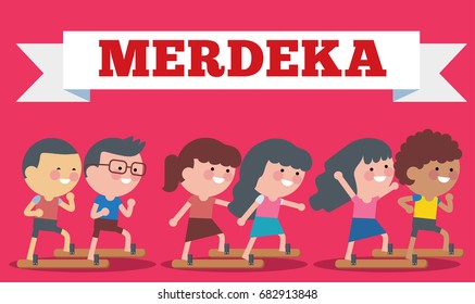 Stock vector of Illustration on Hari Merdeka ,Independence Day of Indonesia. Flat Illustration style.
