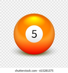 Stock vector illustration orange ball for billiards Isolated on a transparent background. Number 5.