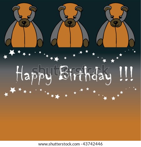Stock vector illustration orange blue birthday card with sweet teddy bears