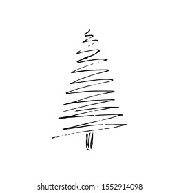 Stock vector Illustration with outline sketch hand drawn Doodle cartoon line tree. Christmas tree or autumn tree for Merry Christmas and Happy New Year design.