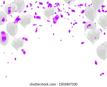 Stock vector illustration party flying purple and various colors realistic balloons. Defocused macro effect. Templates for placards, banners. New Year Funky Decoration. Hipster Seasonal Sale Confetti