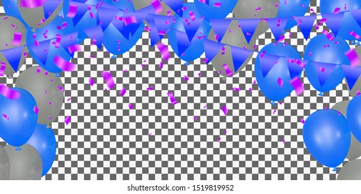 Stock vector illustration party flying purple and various colors realistic balloons. Defocused macro effect. Templates for placards, banners. New Year Funky Decoration. Hipster Seasonal Sale Confetti