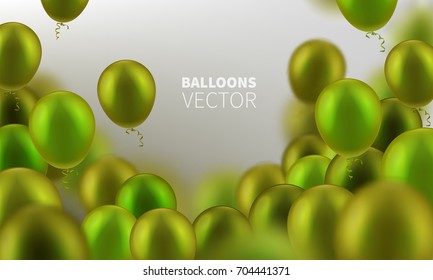 Stock vector illustration party flying lime green realistic balloons. Defocused macro effect. Templates for placards, banners, flyers, presentations and reports. EPS10