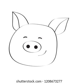 Stock vector illustration. Pig smiley face icon. Pork meat. Pig outline logo.	
