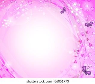 Stock Vector Illustration: pink background with butterflies