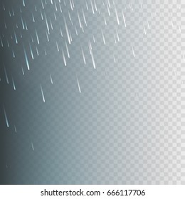 Stock vector illustration rain, rainfall Isolated on a transparent background. Rainstorm, heavy rain, rainfall, drizzle, rainy, rainforest, monsoon, water drops. EPS 10