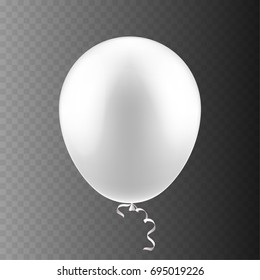 Stock vector illustration realistic 3D Inflatable air flying balloon frosted white Isolated on a transparent checkered background. Festive balloon. EPS10