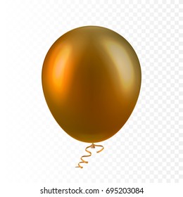 Stock vector illustration realistic 3D Inflatable air flying colorful golden balloon Isolated on a transparent checkered background. Party balloon. EPS10