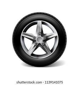 Stock vector illustration realistic car wheels set tyre bus, truck isolated on transparent white background EPS10