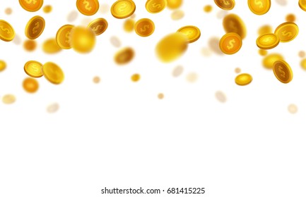  Stock Vector Illustration Realistic Falling Gold Coins. Rain From Money. Golden Coin. Isolated On White Background. EPS10
