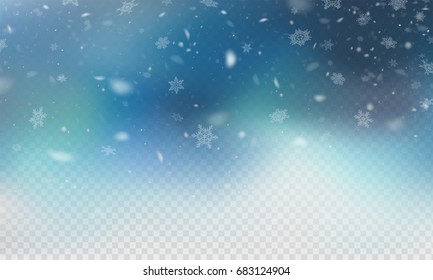 Stock vector illustration realistic falling snow. Snowflakes, snowfall, winter, overlay. Transparent checkered background. Fall of snow. EPS 10