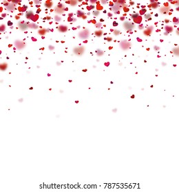 Stock vector illustration realistic falling shiny red hearts isolated on a white background. Valentine Day background. Symbol of love for the label gift packages Design element for greeting card EPS10