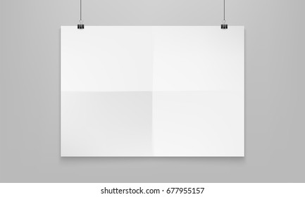 Stock vector illustration realistic mockup poster white horizontal. Isolated on a gray background. EPS10