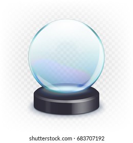 Stock vector illustration realistic new year Christmas empty snow globe, ball isolated on a transparent checkered background. Sphere magic, realistic dome, crystal glossy. EPS 10
