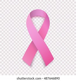 Stock vector illustration realistic pink ribbon, breast cancer awareness symbol, isolated on a transparent background. National Breast Cancer Awareness Month. EPS 10