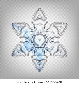 Stock vector illustration realistic snowflake. Isolated on a transparent background. Fall of snow. Flake of snow. EPS 10