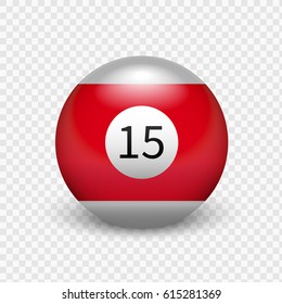 Stock vector illustration red ball for billiards Isolated on a transparent background. Number 15.