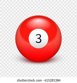 Stock vector illustration red ball for billiards Isolated on a transparent background. Number 3.