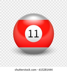 Stock vector illustration red ball for billiards Isolated on a transparent background. Number 11.