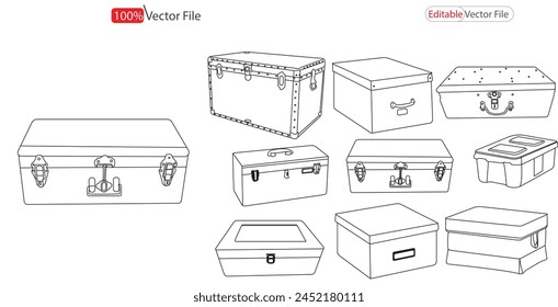 Stock Vector Illustration and Royalty Free EPS .  Trunk box silhouette outline design collection .  Fashion accessory technical illustration. Vector satchel front.  trunk box silhouette. Trunk  vector