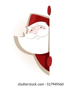 Stock vector illustration of Santa Claus looks out from behind a wall