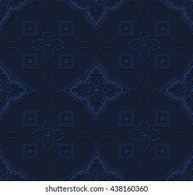 Stock vector illustration seamless pattern, arabesque background, Arabic geometric volume dark blue