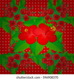 Stock vector illustration. Seamless pattern of abstrat hibiscus flowers on a red background. Vintage style.