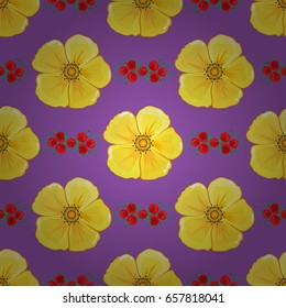 Stock vector illustration. Seamless pattern of abstrat cosmos flowers on a violet background. Vintage style.