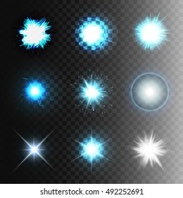 Stock vector illustration set ball lightning a transparent background. Abstract plasma sphere. Electric discharge, stars, flash, the sun, glow, lighting effects. EPS 10