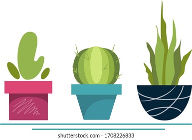 Stock vector illustration set of cacti in flowerpots