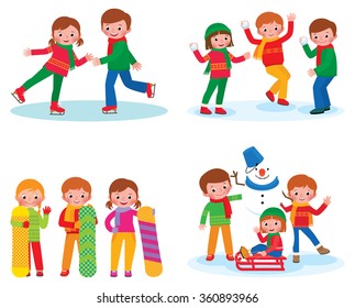 Stock vector illustration set for children winter activities isolated on white background/Set for children winter activities/Stock vector illustration