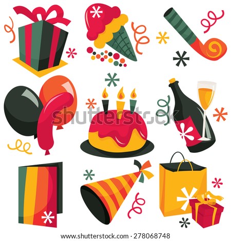 A stock vector illustration set of cute fun retro party clip arts.