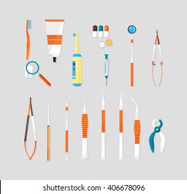 Stock vector illustration set of dental equipment in flat style element for info graphic, website, icon