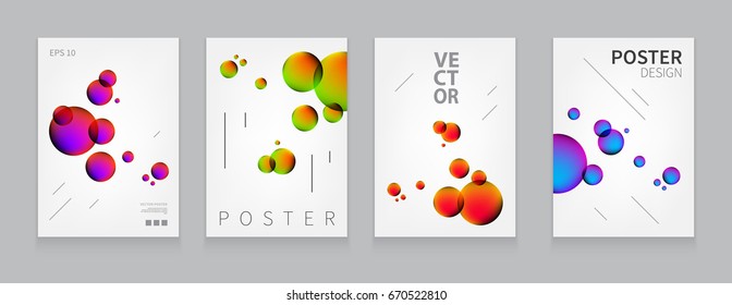 Stock vector illustration set Fluid shapes poster covers with modern hipster and memphis background colors. Templates for placards, banners, flyers, presentations and reports. EPS 10