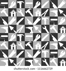 stock vector illustration set of home repair tools icons. construction buildings tools for background. black and white color , flat design