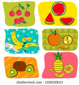 Stock vector illustration set icons of fruits