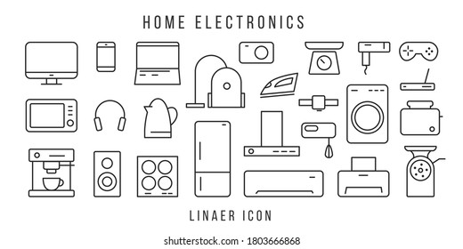 Stock vector illustration of a set of linear icons of electronic equipment and kitchen household electronics and smart gadgets