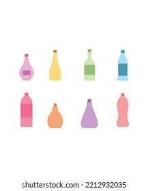 Ilustración vectorial de un conjunto de botellas plásticas aisladas sobre fondo blanco. Perfecto para colorear libros, textiles, ícono, web, pintura, libros, estampado de camisetas.