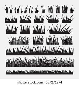 Stock Vector Illustration Set of Silhouette of Grass Isolated on White Background