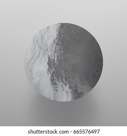 Stock vector illustration shiny, sparkly silver leaf circle. Metal foil texture Isolated on gray background. 
